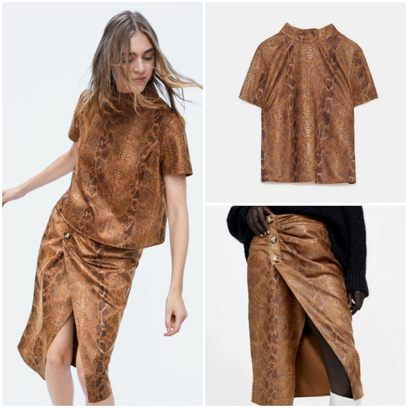 Zara Dresses & Skirts - Zara|Bundle of 2 Faux Suede Snakeskin Top w/ Skirt